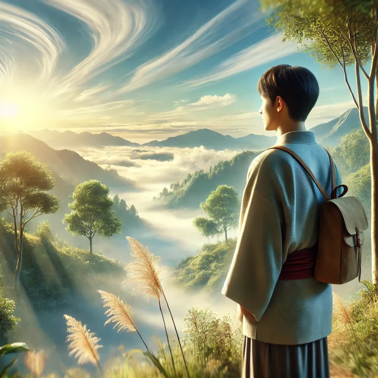 ライフナンバーで知る人生のテーマと使命達成を決意する若い男性の姿です。