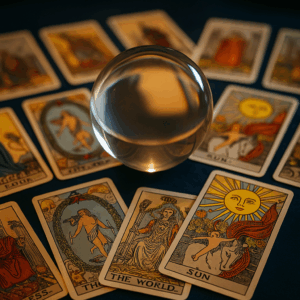 タロットカードが並べられたテーブル