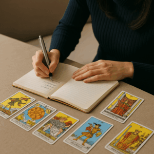 タロットカードが数枚広げられたテーブル