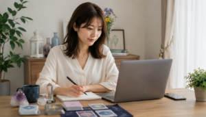 ココナラ開業のためのポイントを列記する女性